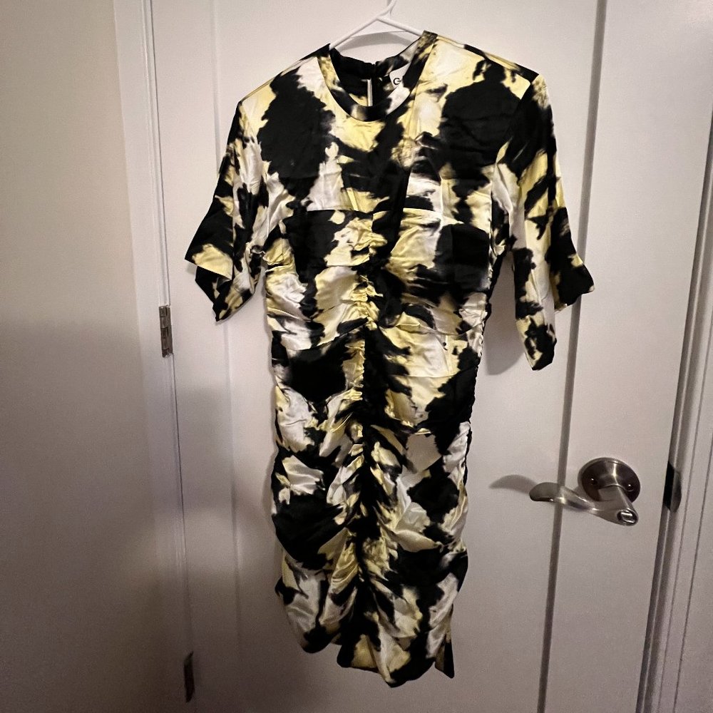Ganni Woman's Black Silk Stretch Satin Fitted Mini Dress Size 38 - Picture 2 of 12